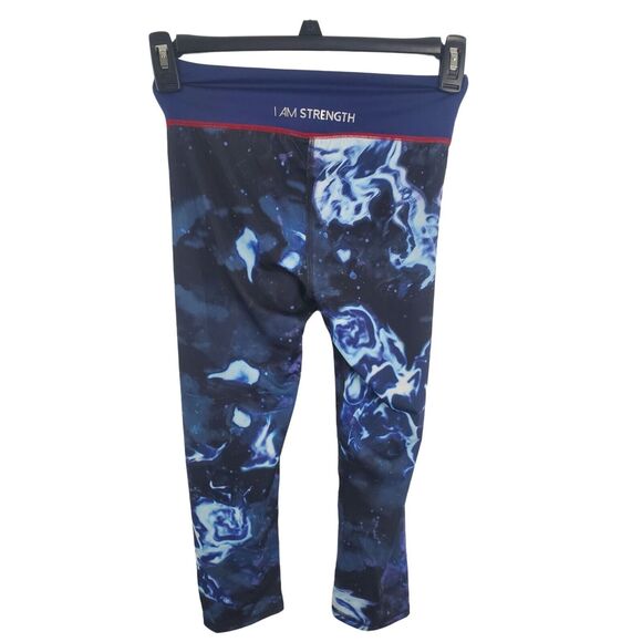 Superman Her Universe Athletic Capri Medium Womens Blue Galaxy Print Skinny Leg - Picture 1 of 7